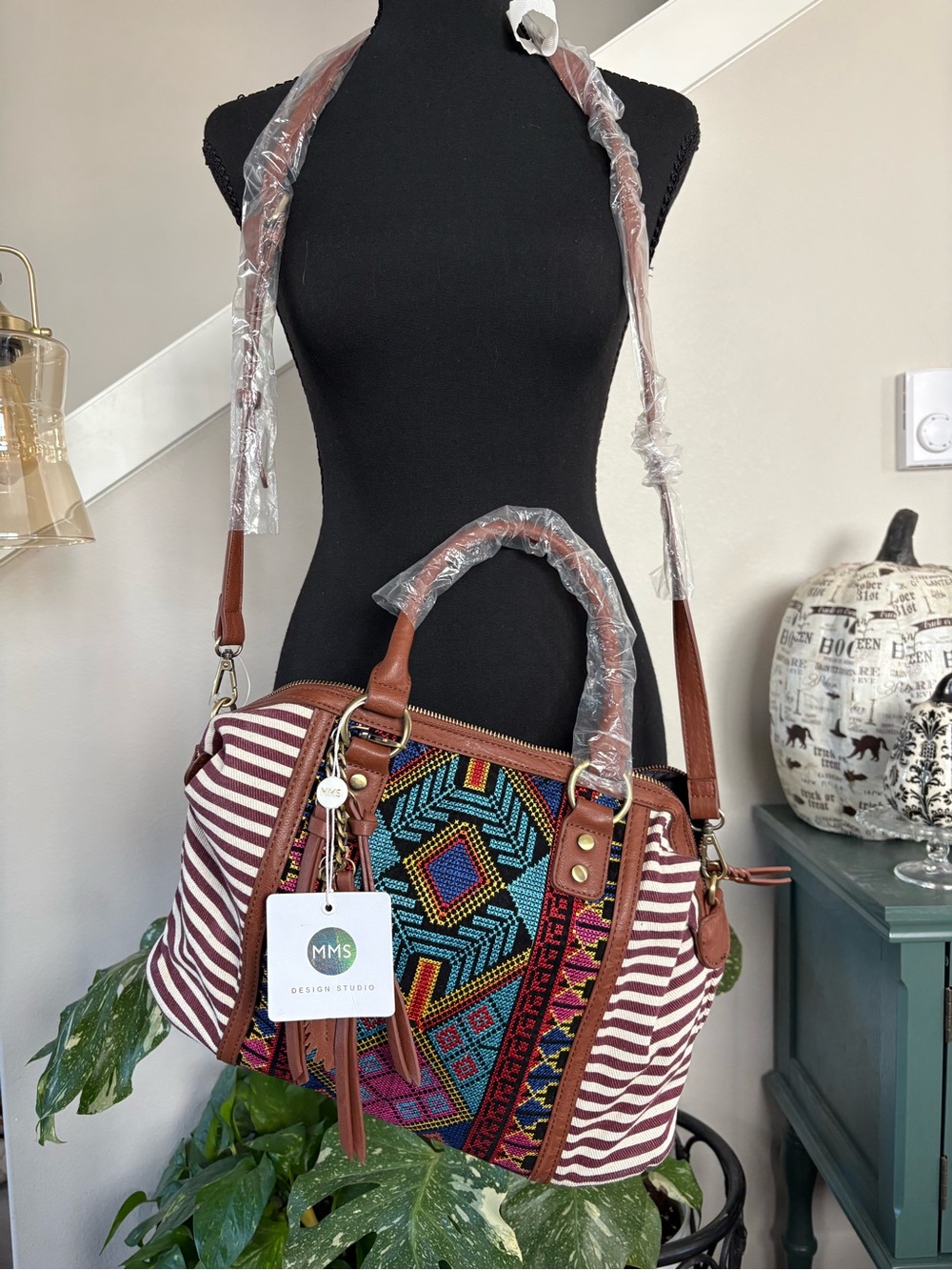 MMS Design Studio Brown & Multi Embroidered Boho Satchel